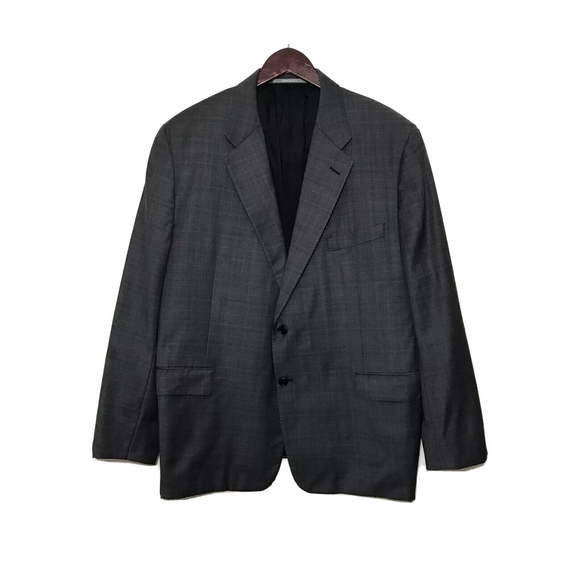 Hickey Freeman Mens Loro Piana Suit Jacket Checked Size 46R Dark Grey